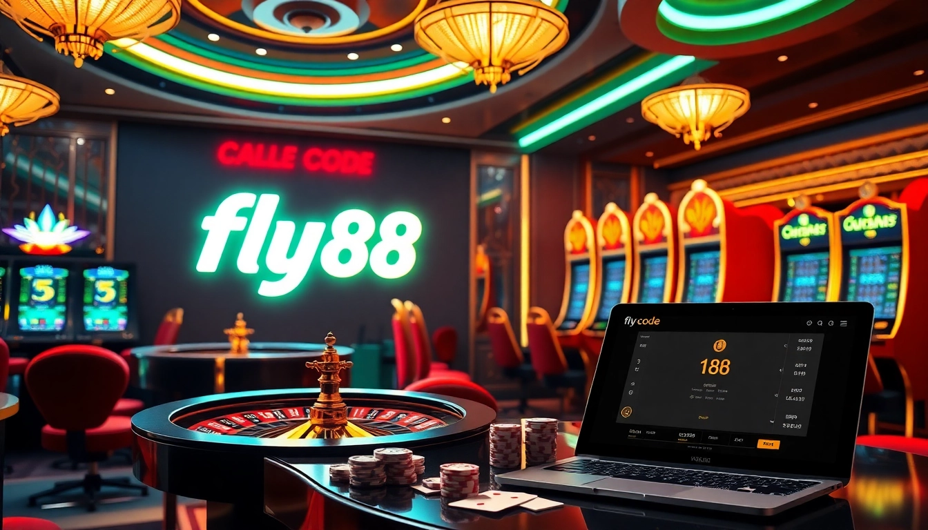 Experience the thrill of online gaming with the fly88 code at a luxurious casino setting.