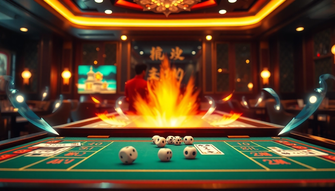 Experience Tai Xiu online excitement with a vibrant casino interface showcasing dice and betting slips.