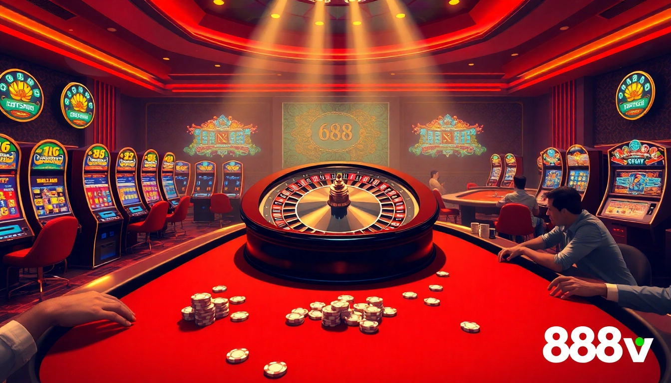 Experience thrilling gameplay at 688v with vibrant casino tables and exciting slot machines.