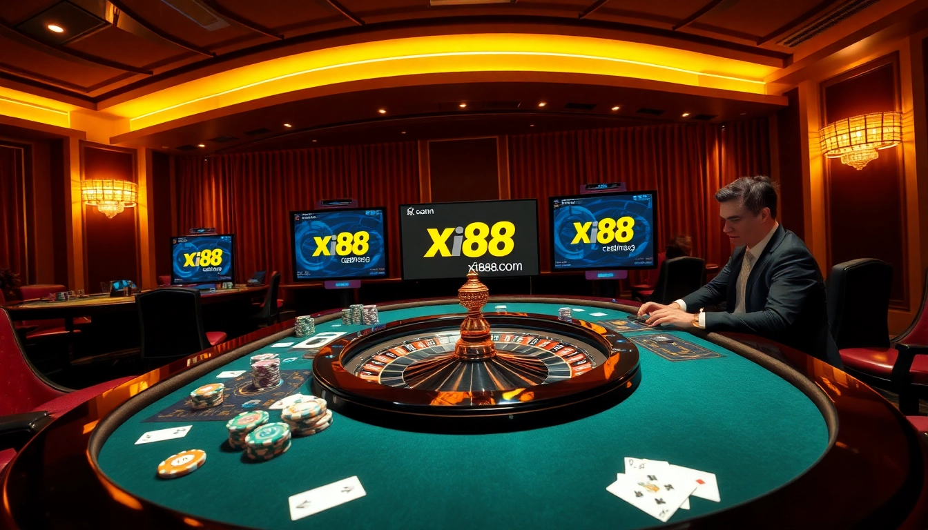 Experience winning moments at xin88.com with vibrant casino tables and poker chips.