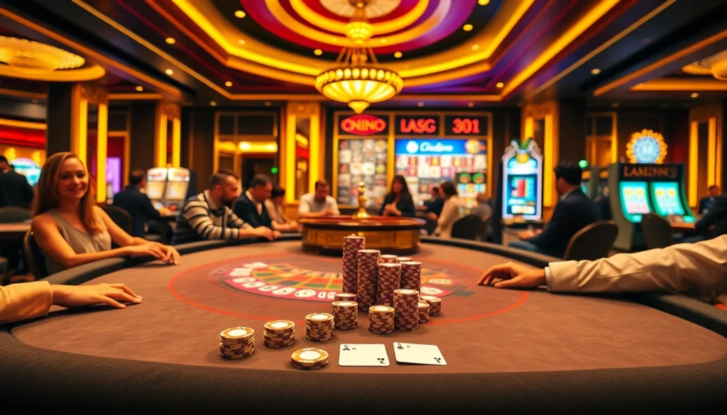 Players enjoying a thrilling game at 88i casino with vibrant chips and cards.