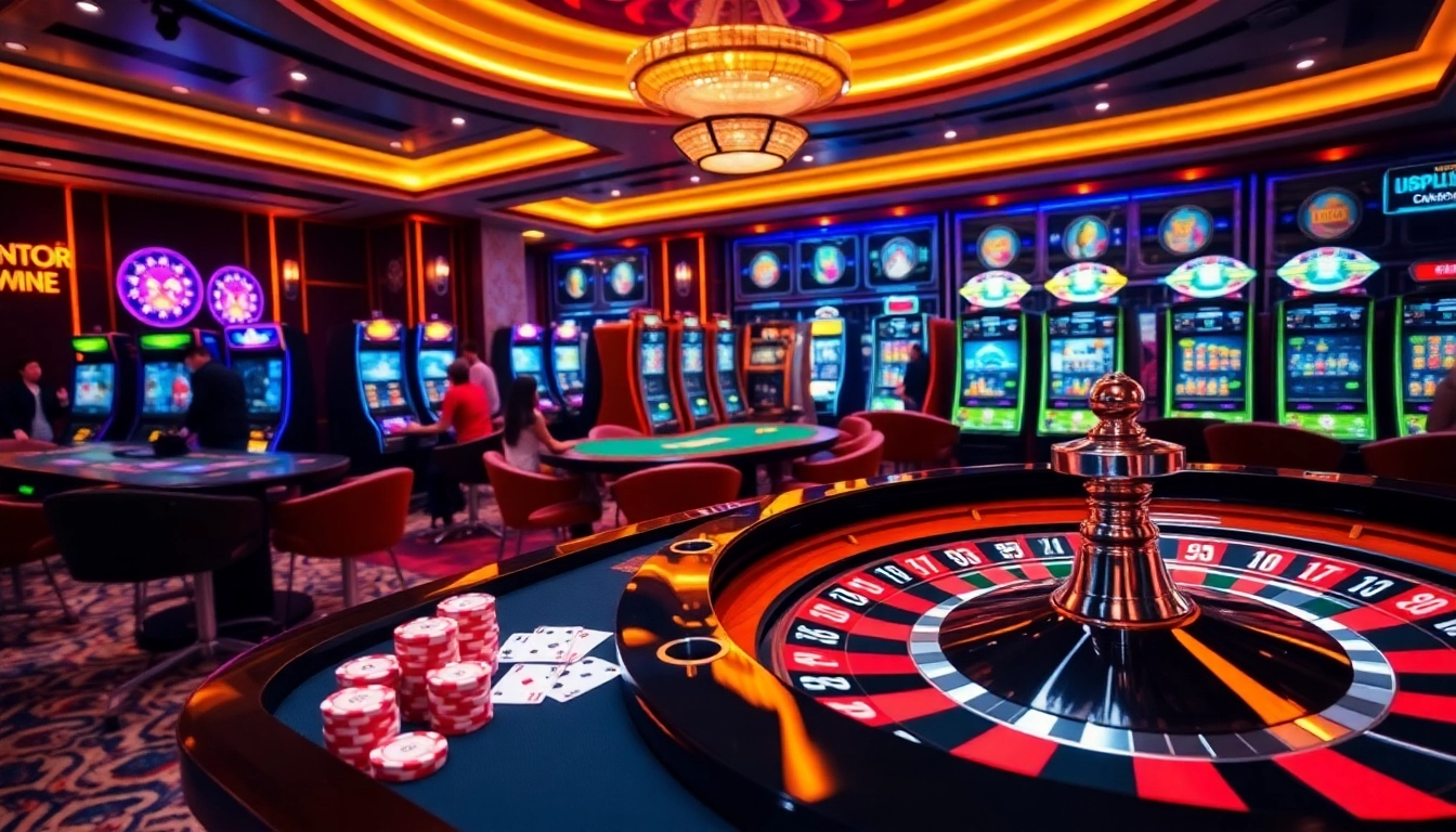 Vibrant online gambling scene at https://789club.quest/ showcasing casino tables, slot machines, and players.