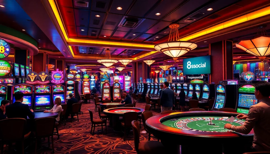 Join the excitement at https://8s.social/, where players engage in games surrounded by vibrant casino atmosphere.