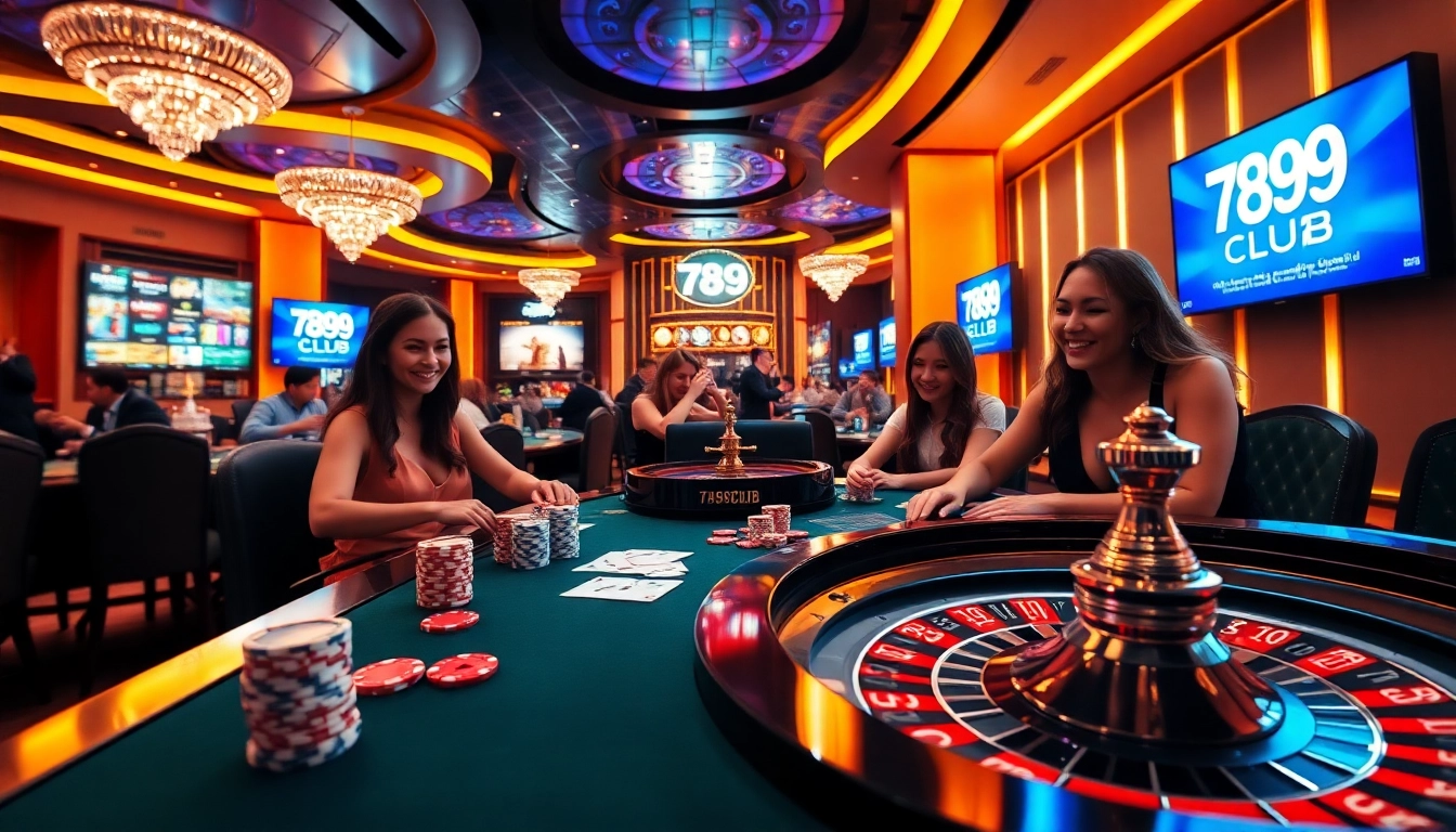 Join the excitement at 789CLUB with stunning casino visuals featuring poker games and roulette.