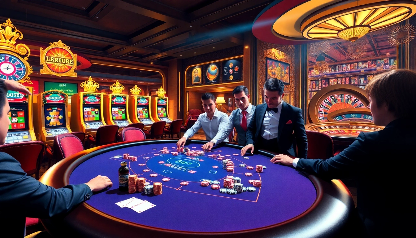 A thrilling casino experience at https://b52club.watch featuring vibrant poker tables and elegant slot machines.