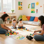 Engaging nursery scene with toddlers playing, key elements include panen178 learning activities and nurturing caregivers.